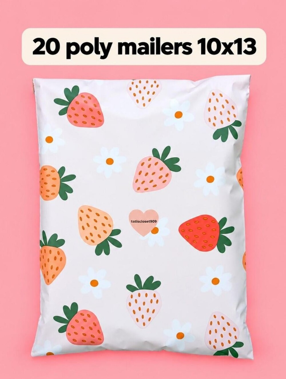 20 poly mailers strawberry print self seal size 10x13